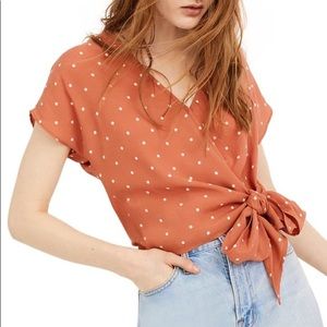 Sash-Tie Wrap Top in Polka Dot